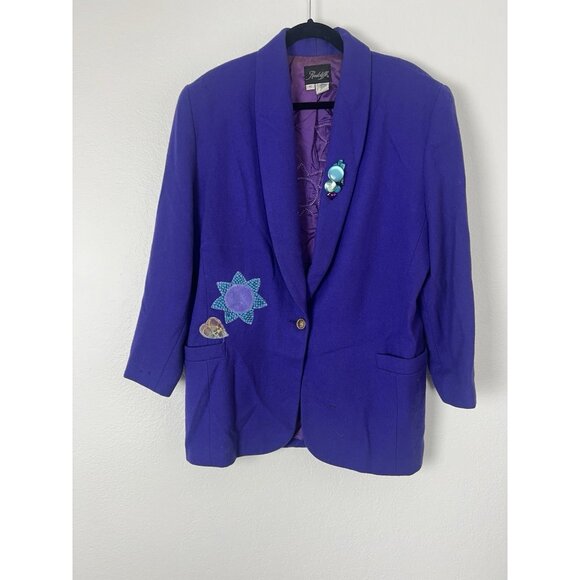 Radcliffe Vintage Purple Wool Funky Patchwork Embroidered Button Blazer Coat 16 - Picture 1 of 13